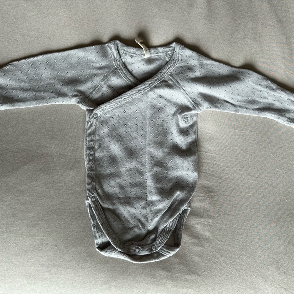 Quincy Mae Gray Pointelle Bodysuit One Piece with Kimono Style